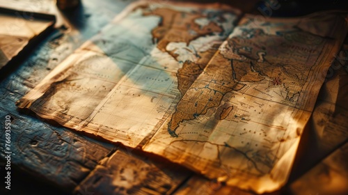 An old map, bearing the marks of countless journeys, now lays covered in dust in a travel agency