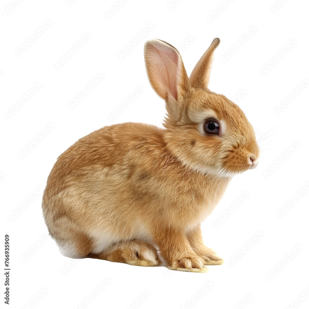 Brown rabbit sitting quietly, cut out - stock png.