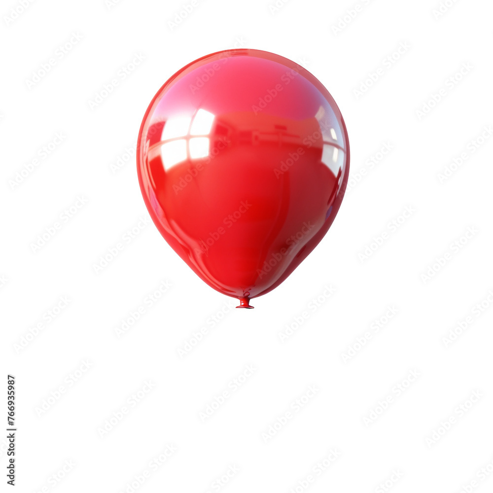 Shiny red balloon with reflective surface on transparent background