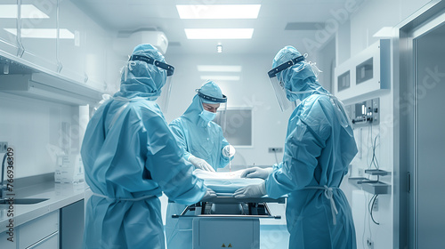 Team of surgeon and assistant coordinated work during the patient's surgery, surgical procedure, sterile environment