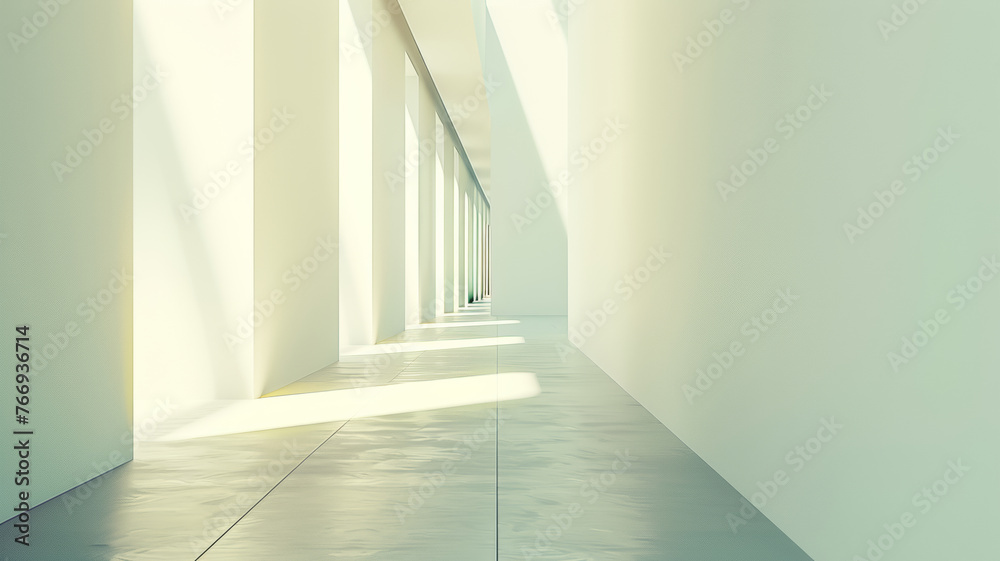 Obraz premium Sunlight streams through modern architecture's clean angles.