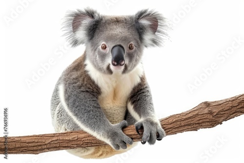 Koala sitting on tree branch isolated on white background  Generative AI 