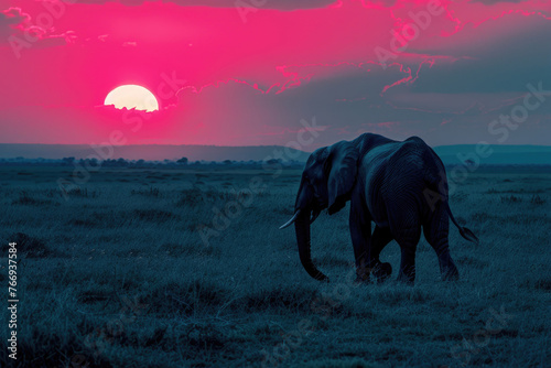 A portrait of an elephant against the backdrop of a breathtaking African sunset © Veniamin Kraskov