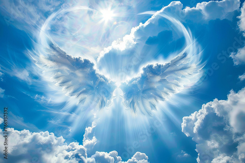 Angel wings and halo formed from beautiful fluffy clouds