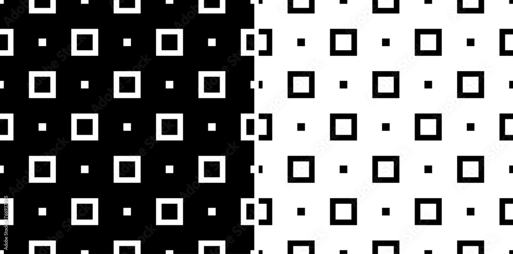 Set of Seamless Geometric Squares and Dots Black and White Patterns. Set of Seamless Geometric Squares and Dots Black and White Patterns.