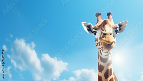 A giraffe with its head turned to the side and its mouth open photo