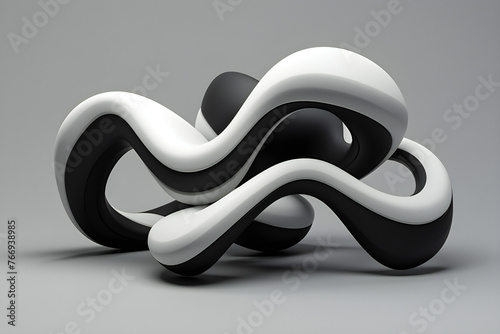 Abstract  black and white  shape against   gray  background, 3D illustration.  Smooth shape 3d rendering ,  generated by AI. 3D illustration © Виталий Сова