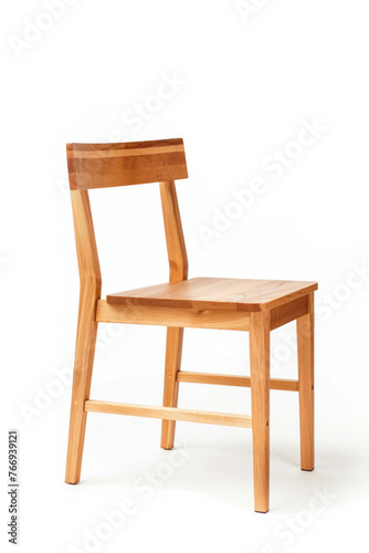 A graceful wooden chair with a backrest made of light wood  isolated on a white background