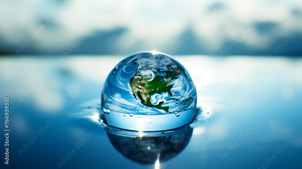 Planet Earth droping into the water
