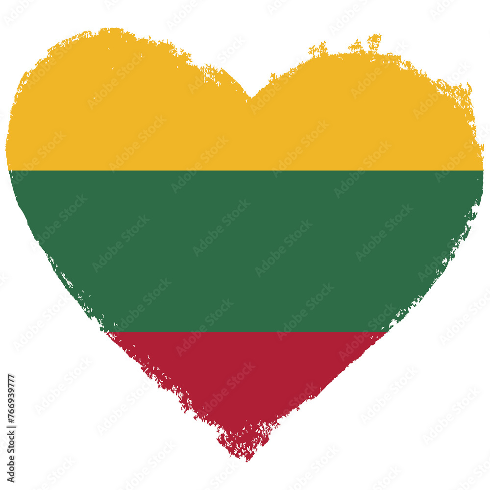 Lithuania flag in heart shape isolated on transparent background.