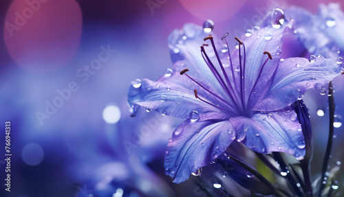A purple flower with droplets of water on it