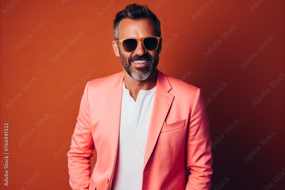 Portrait of a handsome middle-aged man in sunglasses. Men's beauty, fashion. Studio shot. Portrait of a handsome middle-aged man in sunglasses. Men's beauty, fashion. Studio shot.
