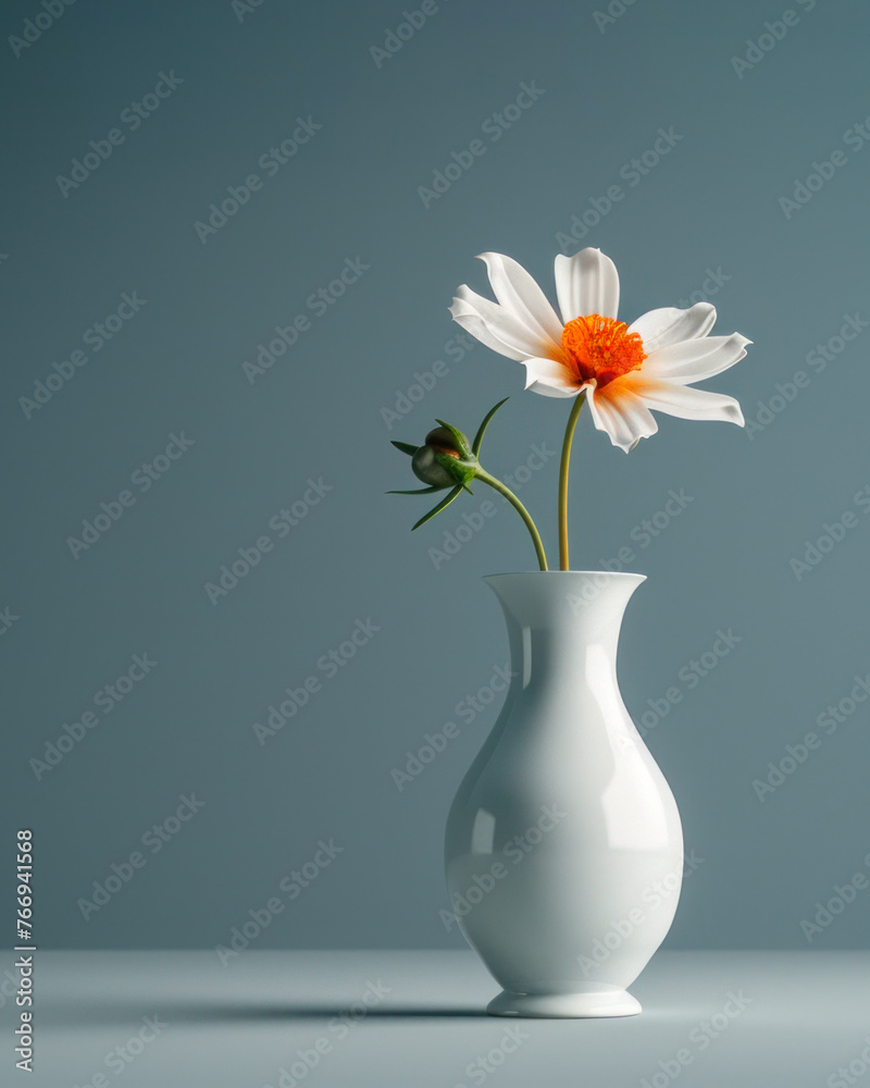 Singular Daisy in Elegant White Vase. Singular Daisy in Elegant White Vase.
