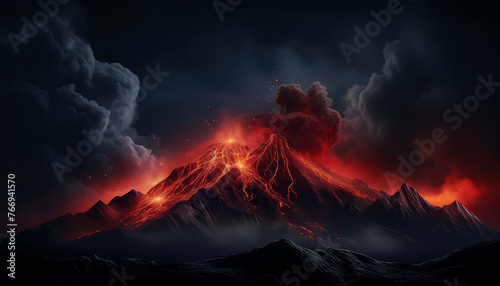 A volcano erupts in the sky with a dark background