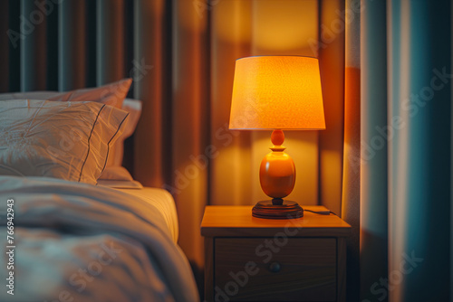 Cozy Bedroom Corner with Elegant Bedside Lamp.