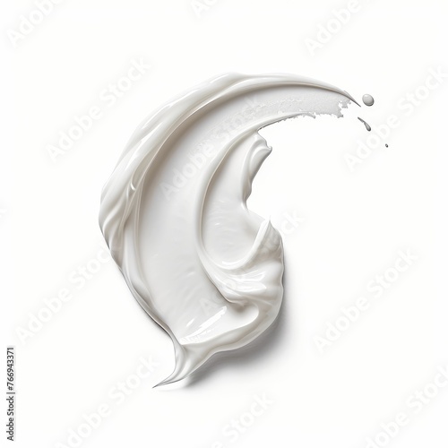 White cosmetic cream Isolated on White Background. Swatche. Grooming Products. Drop of liquid stroke With clipping path. Full depth of field. Focus stacking. PNG. Generative AI 