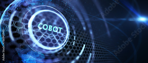Industrial automation technology concept. Collaborative robot, cobot. 3d illustration
