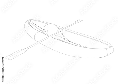 Outline of Inflatable Boat With Peddle. Cartoon Simple Style Isolated Flat Vector Illustration On White Background. Rubber inflatable boat transportation vector. © German Ovchinnikov