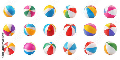 Set of colorful summer rubber balls on white background.