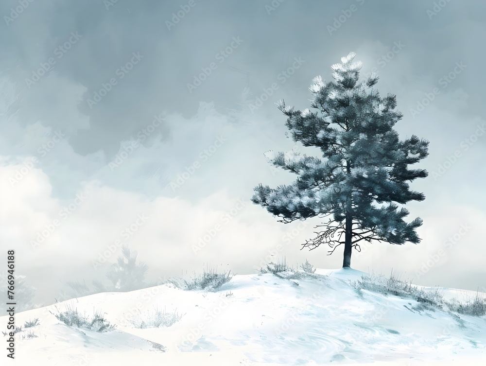 Lone Pine Tree Withstanding Winter s Chill on a Snowy Hill Symbol of Resilience and Strength in the Face of Adversity Lone Pine Tree Withstanding Winter s Chill on a Snowy Hill Symbol of Resilience and Strength in the Face of Adversity