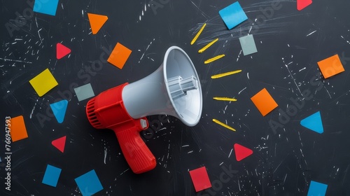 Hand holding megaphone with different icons for digital marketing