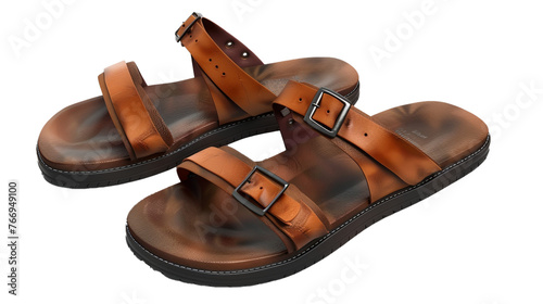 A pair of stylish men's sandals, their sleek straps and comfortable footbeds standing out against a white transparent background photo