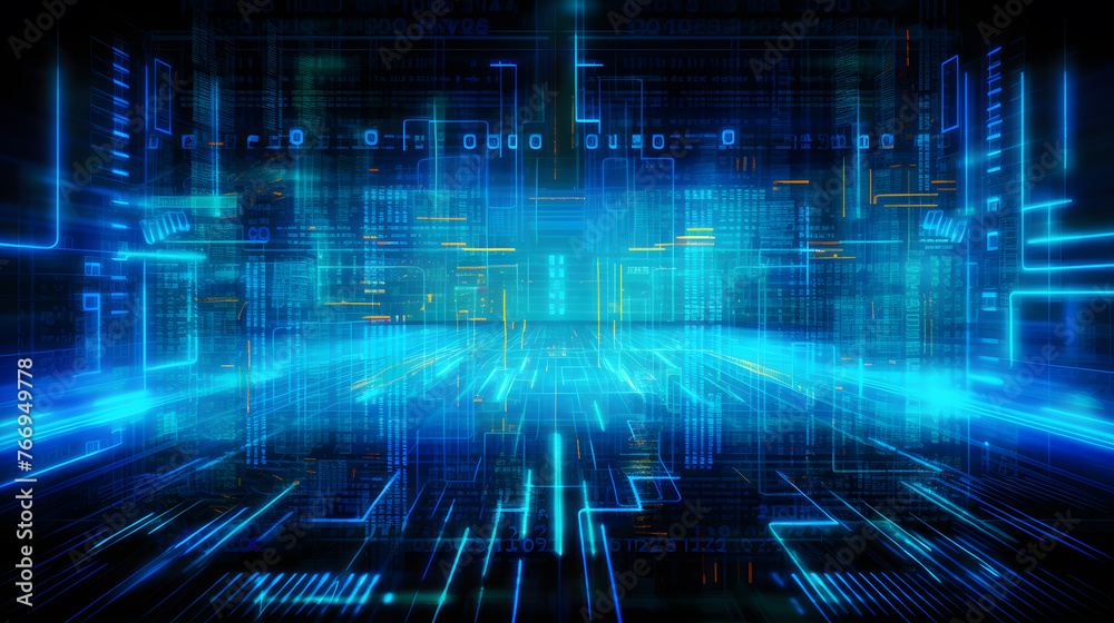 data analyze from microchip, blue neon, depth of field, numeral. data analyze from microchip, blue neon, depth of field, numeral.