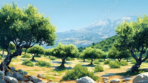 Lush olive grove nestled on a Mediterranean hillside a picture of peace and bounty in the serene countryside landscape photo
