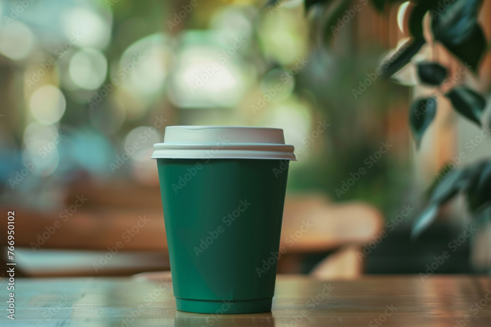 Takeaway coffee cup on a cafe table, symbolizing quick urban refreshment. Takeaway coffee cup on a cafe table, symbolizing quick urban refreshment.