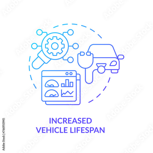 Vehicle increased lifespan blue gradient concept icon. Fleet management, car maintenance. Round shape line illustration. Abstract idea. Graphic design. Easy to use in infographic, presentation