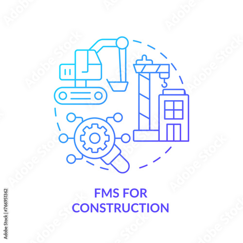 FMS for construction blue gradient concept icon. Heavy machinery, equipment management. Round shape line illustration. Abstract idea. Graphic design. Easy to use in infographic, presentation