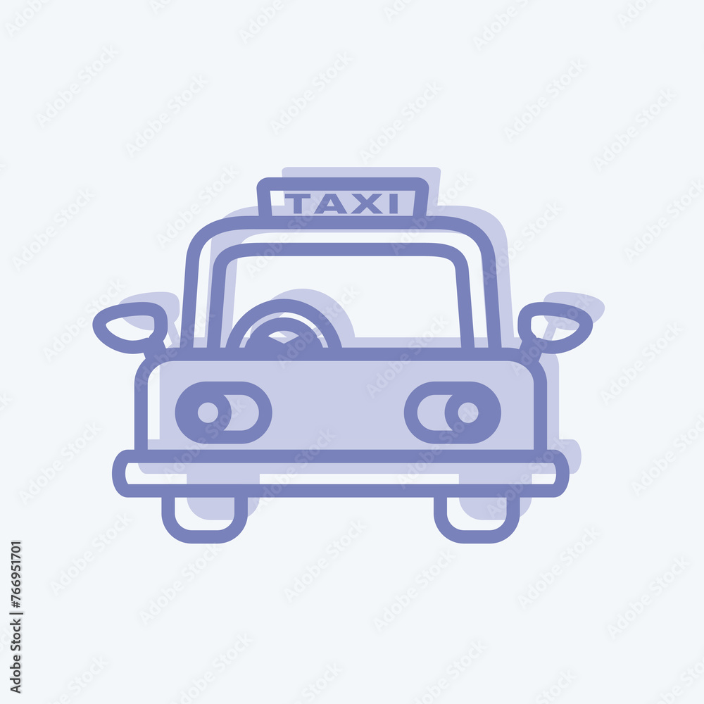 Taxi Icon in trendy two tone style isolated on soft blue background