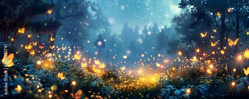 Enchanted Forest Fireflies Lighting up the Summer Night Sky in a Mesmerizing