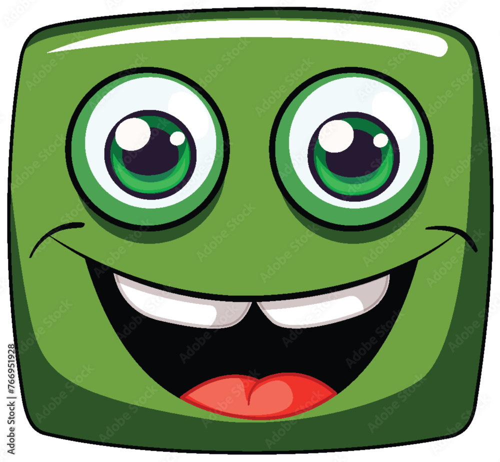 Vector illustration of a cheerful green square face Vector illustration of a cheerful green square face