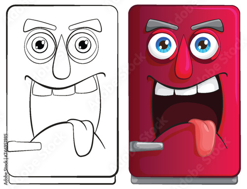 Cartoon fridges with expressive faces and personalities