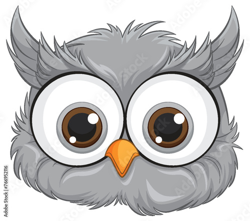Adorable grey owl with big eyes illustration