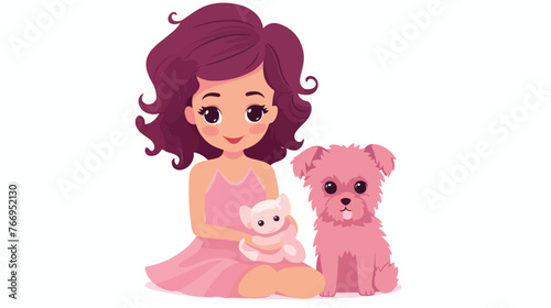 Pink Doll and Puppy Flat vector 