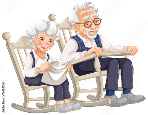 Senior man and woman sitting together, smiling.