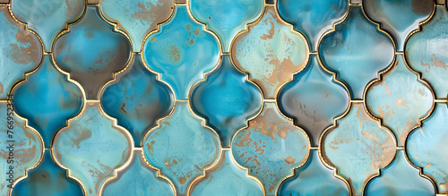 Captivating Moroccan Tile Pattern with Aquamarine and Gold