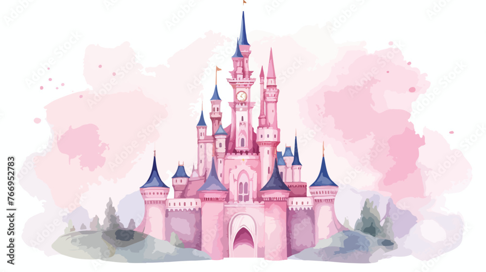 Princess castle watercolor Flat vector isolated on wh