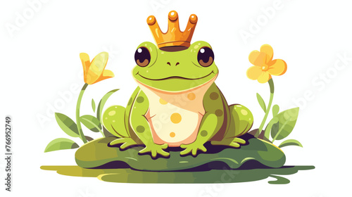 Prince Frog Floral Flat vector isolated on white 