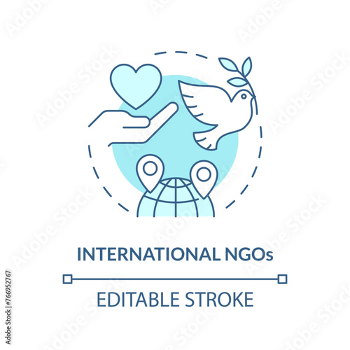 International NGOs soft blue concept icon. Non governmental organization. Global outreach. Worldwide partnership. Round shape line illustration. Abstract idea. Graphic design. Easy to use in article