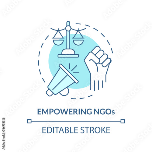 Empowering NGOs soft blue concept icon. Non governmental organization. Activism for social changes. Round shape line illustration. Abstract idea. Graphic design. Easy to use in article