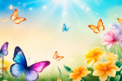 Floral spring natural background with flowers on meadow. © EL_design