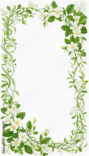 twisting jasmine vines as a frame border, isolated with negative space for layouts colorful background © Fukurou