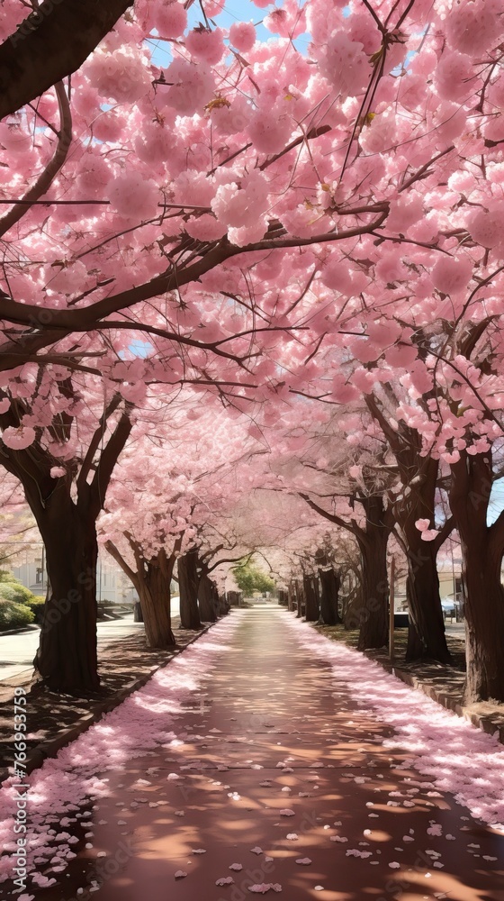 A vibrant cherry orchard in full bloom. Natural Landscape
A vibrant cherry orchard in full bloom. Natural Landscape