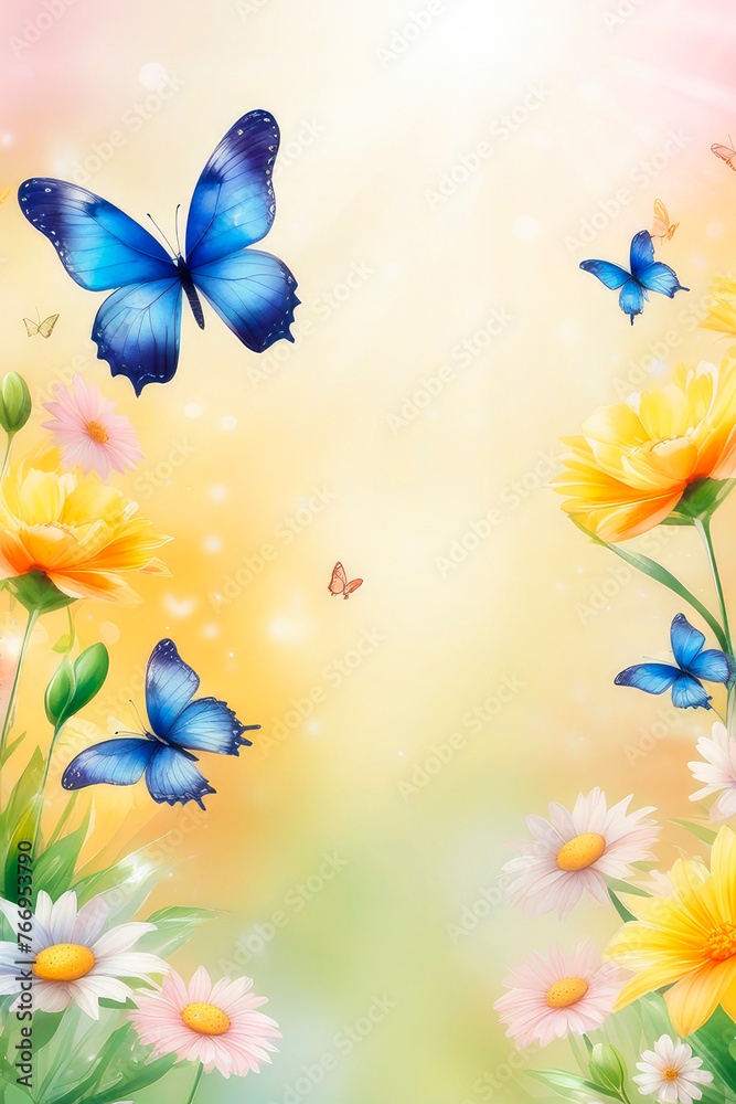 Floral spring natural background with flowers on meadow.