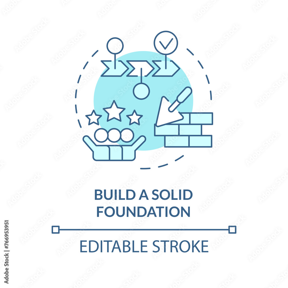 Build solid foundation soft blue concept icon. Steps to start nonprofit organization. Strategic planning. Round shape line illustration. Abstract idea. Graphic design. Easy to use in article