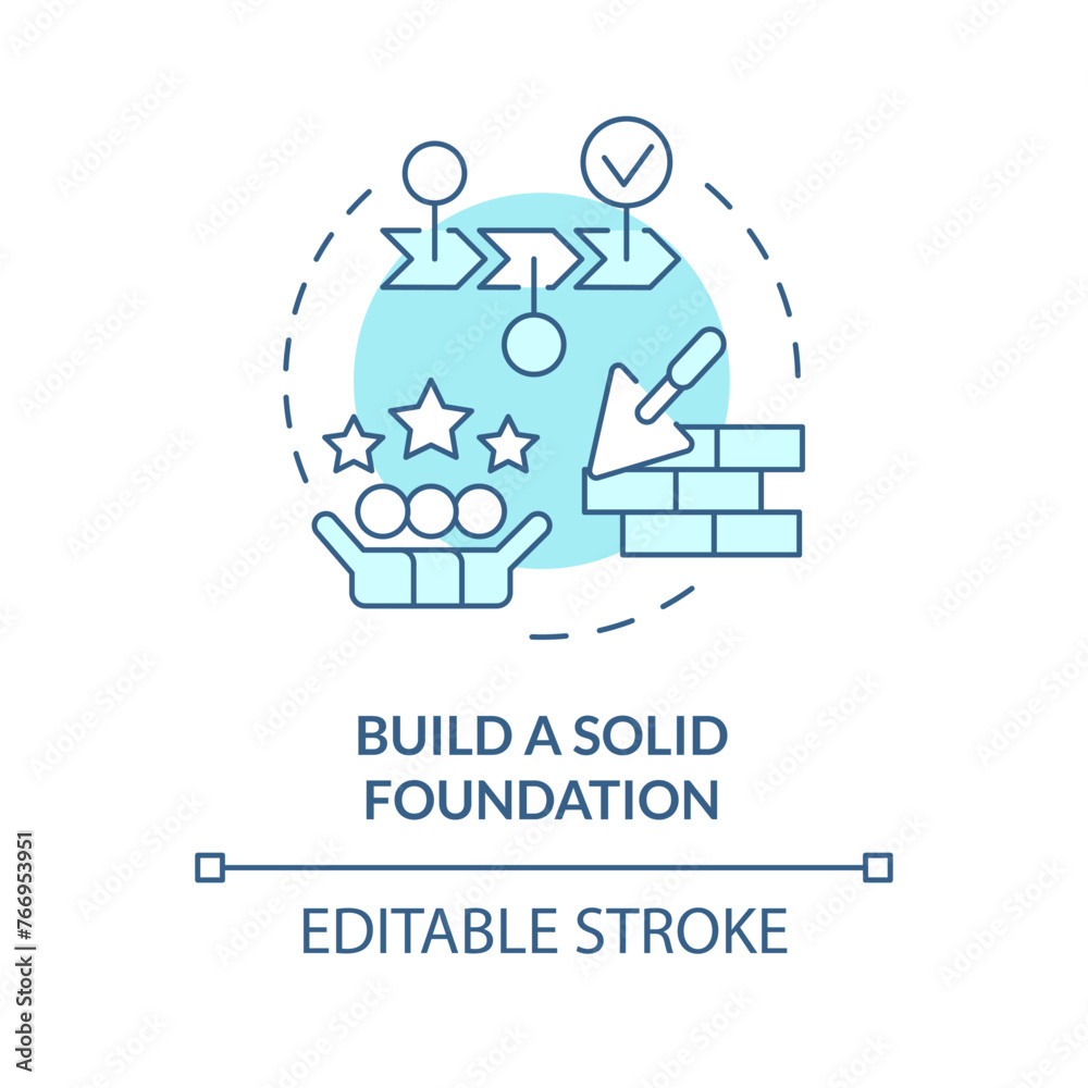 Build solid foundation soft blue concept icon. Steps to start nonprofit organization. Strategic planning. Round shape line illustration. Abstract idea. Graphic design. Easy to use in article Build solid foundation soft blue concept icon. Steps to start nonprofit organization. Strategic planning. Round shape line illustration. Abstract idea. Graphic design. Easy to use in article