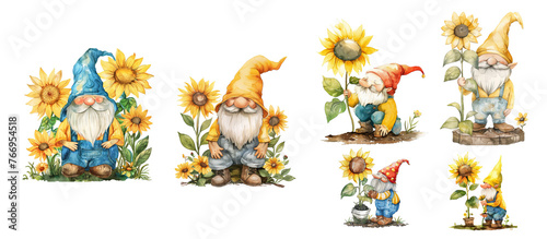 Cure and sunflower gnomes watercolor set © azhar